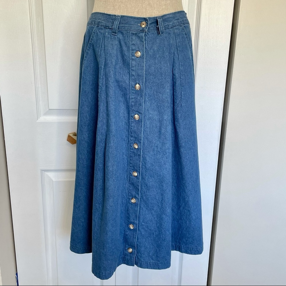 HUNTINGTON RIDGE Vtg Button Front Chambray Skirt